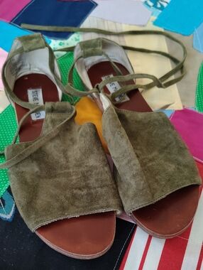 Steve Madden Olive Suede Lace-Up Open Toe Sandals